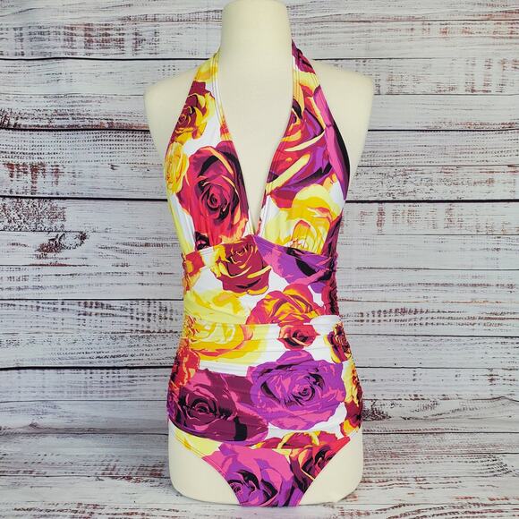 Jantzen Multicolor Swim Suit 8 Floral One Piece Bathing Suit Beach Pool Tropical - Picture 1 of 12